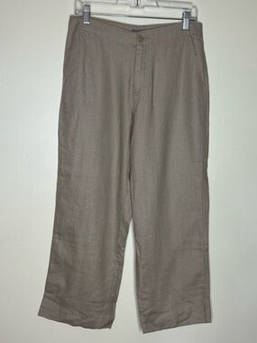 Bass 100% linen natural tan wide leg cropped pants 6